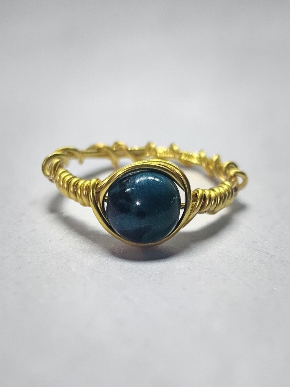 Handcrafted Gold Wire Ring with Teal Stone